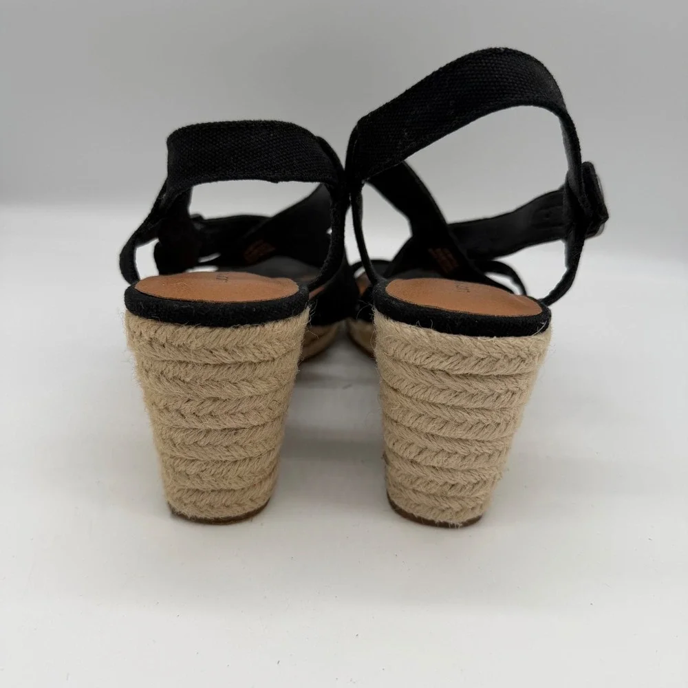 Lucky Brand Mytila Black Canvas Espadrille Wedge Sandals Size 8.5 LK-MYTILA